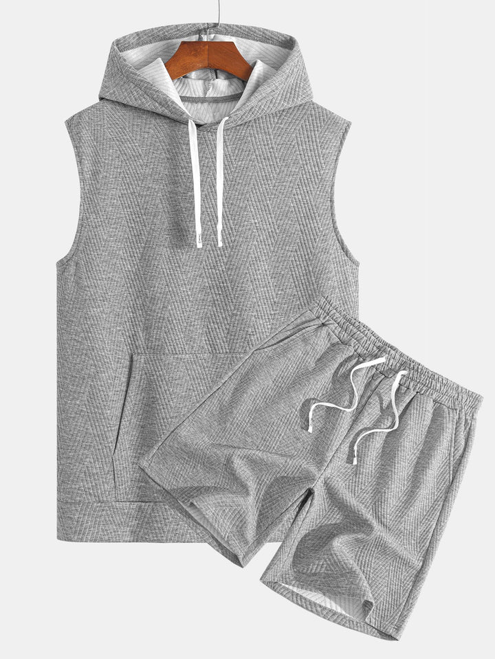 Sweat à capuche sans manches en jacquard rayé <tc>T-Shirt</tc> & Shorts