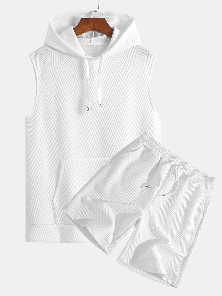 Sweat à capuche sans manches en jacquard rayé <tc>T-Shirt</tc> & Shorts